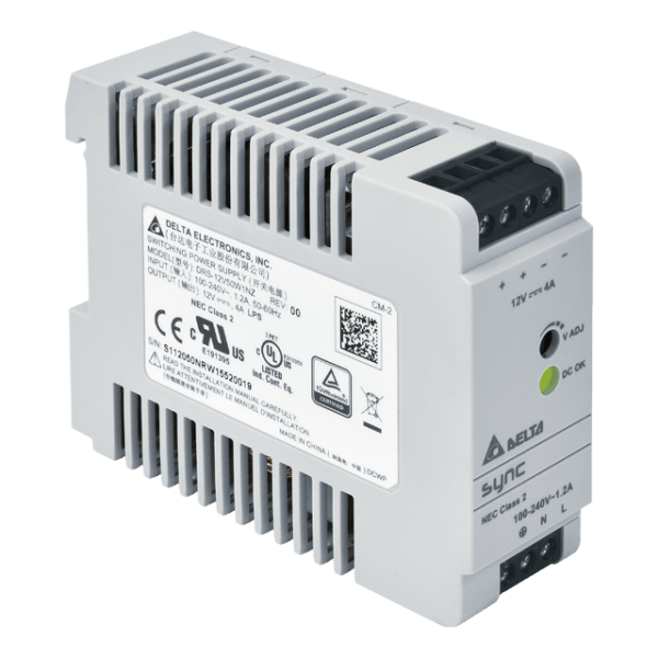 Delta DIN Rail 12V/4.A, SYNC, NEC Class 2, with relay DRS-12V50W1NR