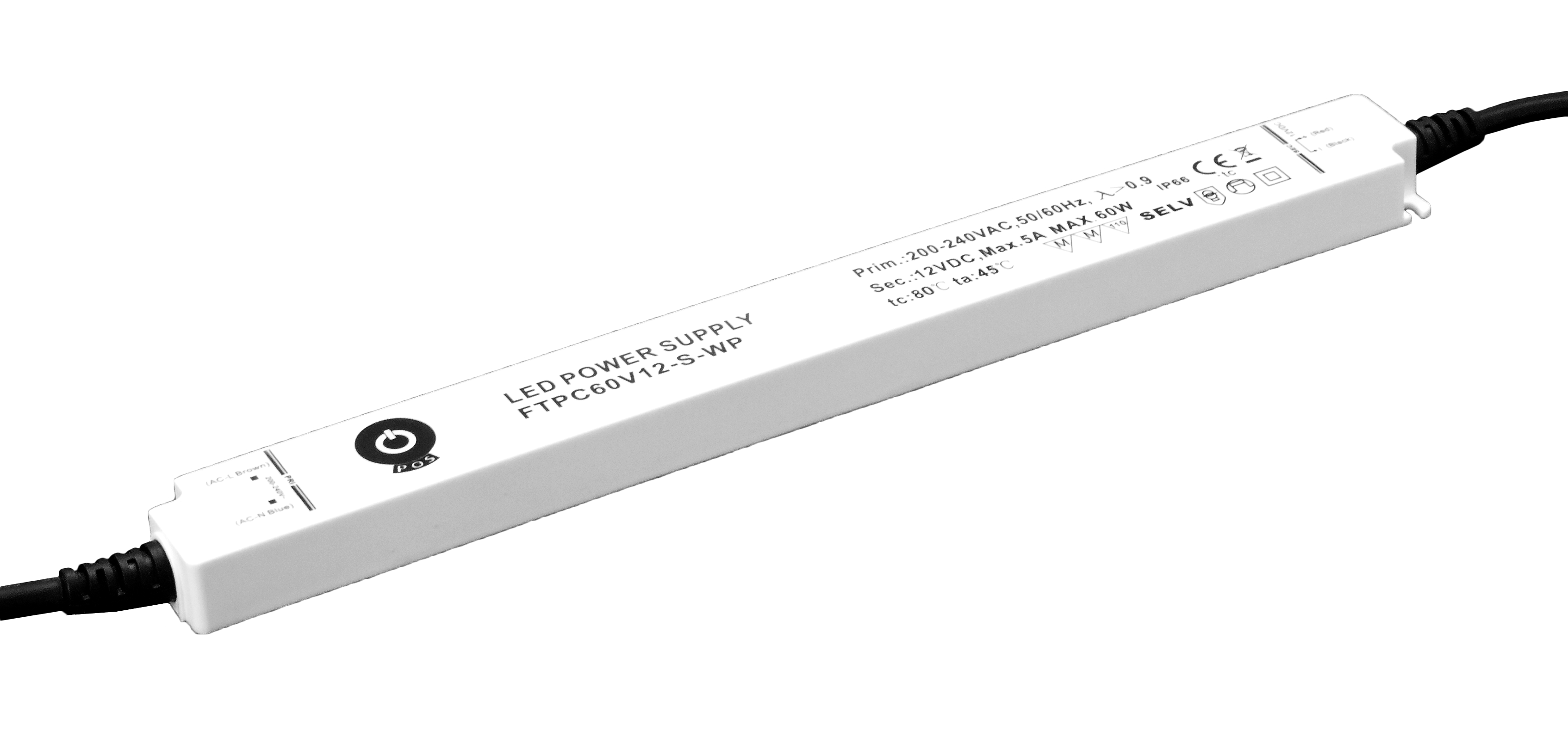 zasilacz LED 12V/5A CV, IP66 slim plastic case FTPC60V12-S-WP
