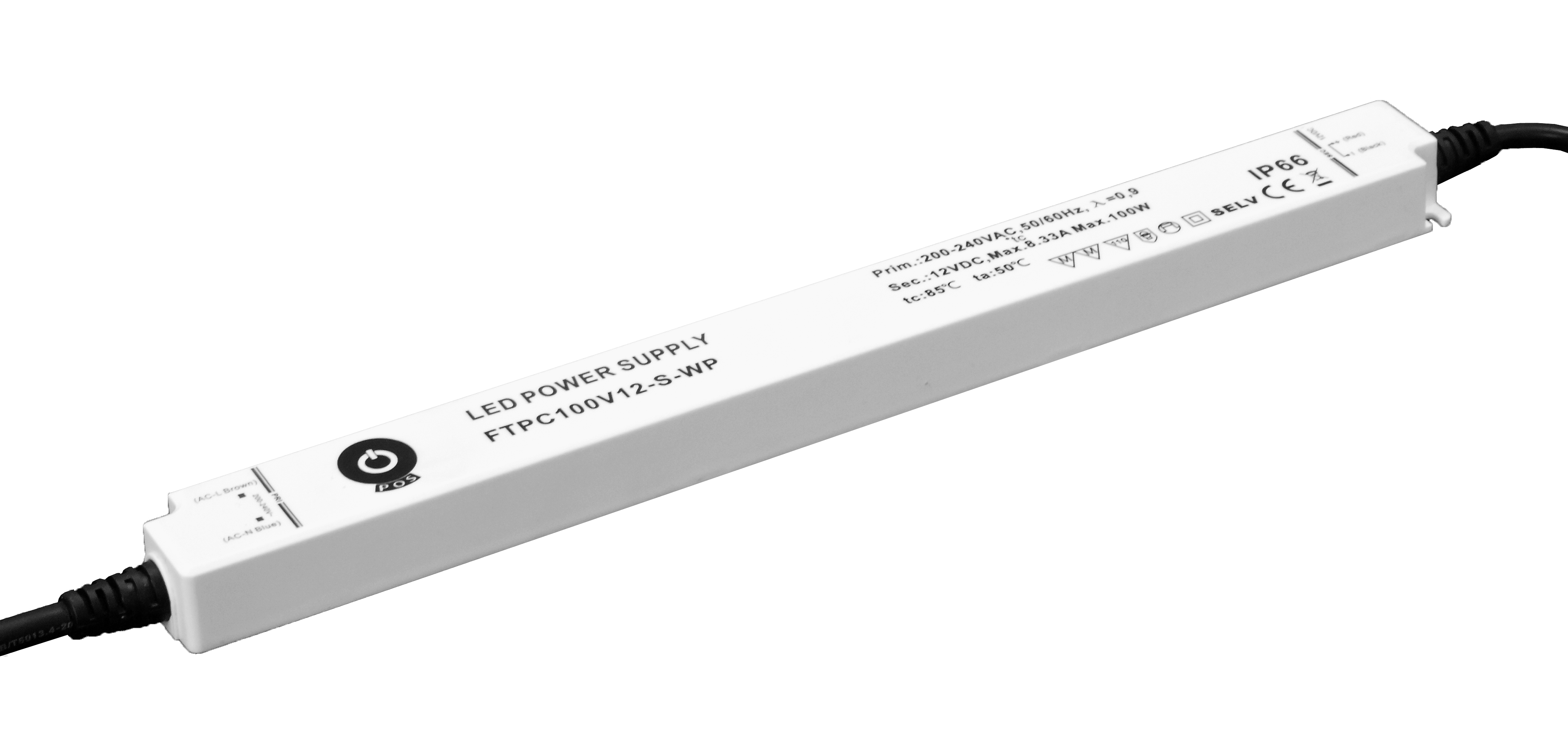 zasilacz LED 12V/8,33A CV, IP66 slim plastic case FTPC100V12-S-WP