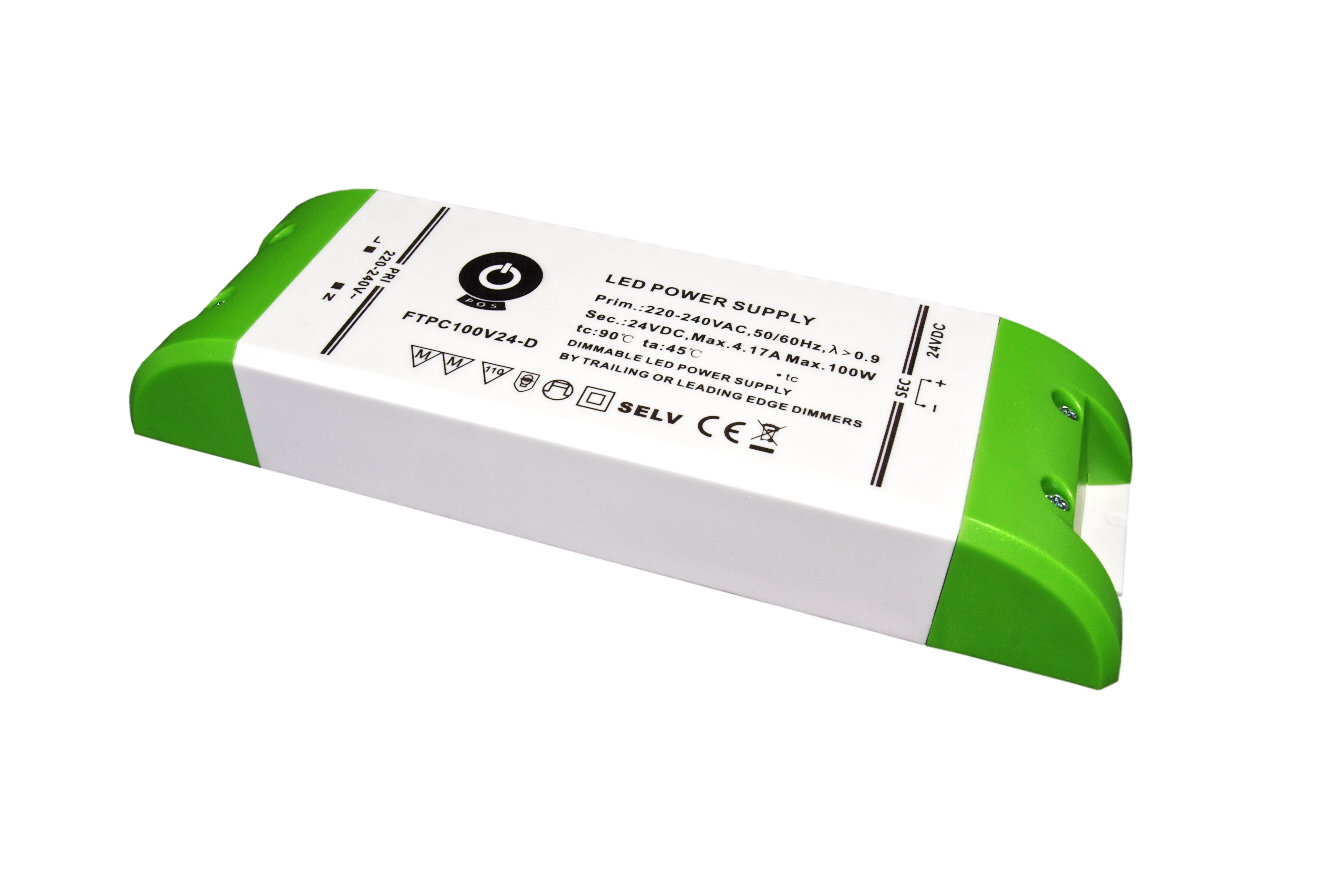 zasilacz LED 24V/4.16A 24-100W CV, slim plastic case, DIMMING AC TRIAC FTPC100V24-D