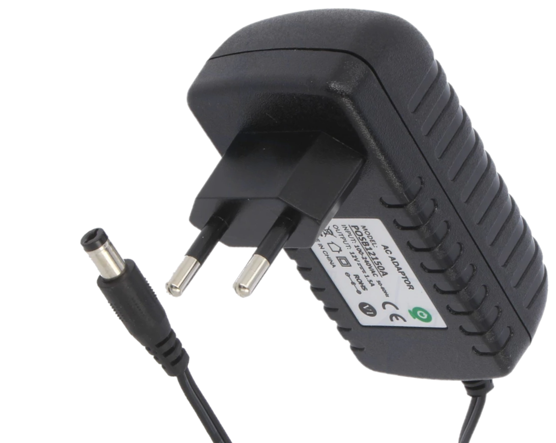 Zasilacz impulsowy 12V/1.5A/18W czarny , adapter horyzontalny, gniazdo AC:CEE7/16. wtyk DC:2.1/5.... POSB12150A