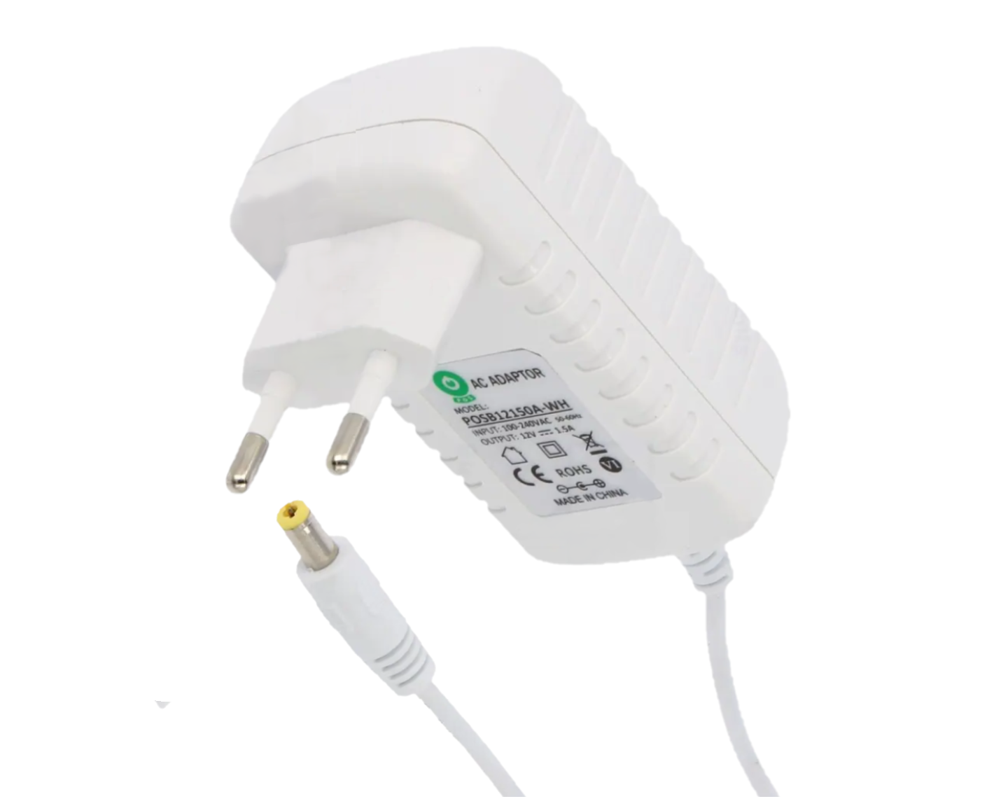 Zasilacz impulsowy 12V/1.5A/18W biały, adapter horyzontalny, gniazdo AC:CEE7/16. wtyk DC:2.1/5.5(+) POSB12150A-WH