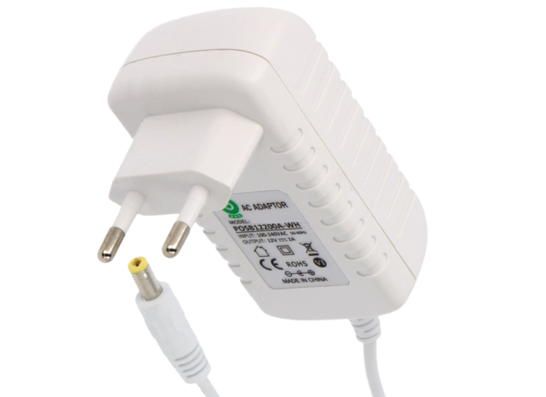 Zasilacz impulsowy 12V/2A/24W biały, adapter horyzontalny, gniazdo AC:CEE7/16. wtyk DC:2.1/5.5(+) POSB12200A-WH