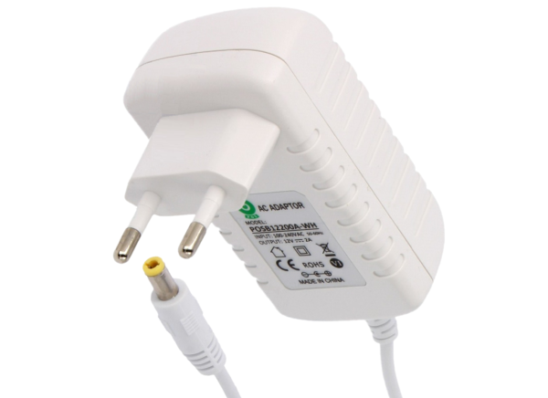 Zasilacz impulsowy 12V/2A/24W biały, adapter horyzontalny, gniazdo AC:CEE7/16. wtyk DC:2.5/5.5(+) POSB12200A-WH-2555