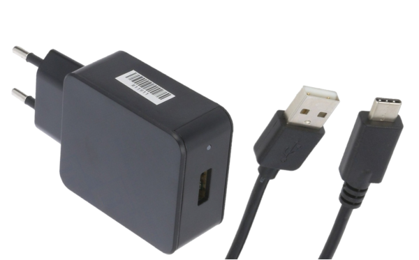 Zasilacz wtyczkowy 5V/3A/15W, czarny, adapter wertykalny, gniazdo AC:CEE7/16. gniazdo DC: USB-C POS05300A-USB-C