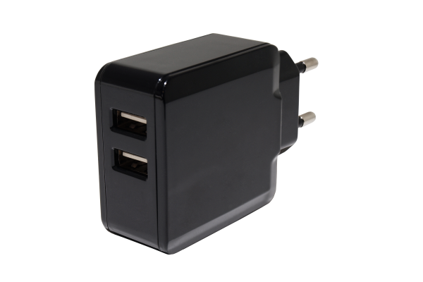 Zasilacz impulsowy 5V/3,1A/15,5W, adapter czarny wertykalny, gniazdo AC:CEE7/16. gniazdo DC: USB x2 POSB05310A-2USB