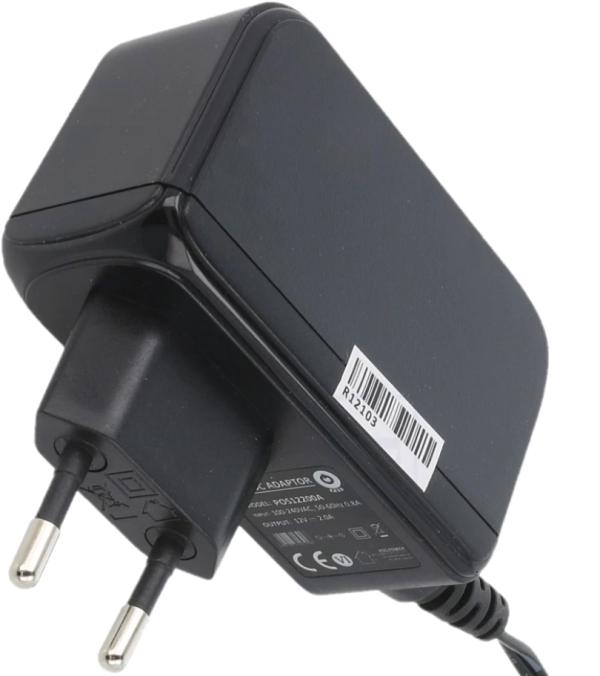 zasilacz impulsowy wtyczkowy 12V/2A czarny, adapter wertykalny, gniazdo AC:CEE7/16. wtyk DC:2.5/... POS12200A-25
