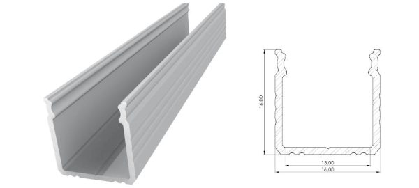 Nawierzchniowy profil ALU surowy 16x16mm 4150mm SURFACE raw alu AL12-GLS3-RW-4150