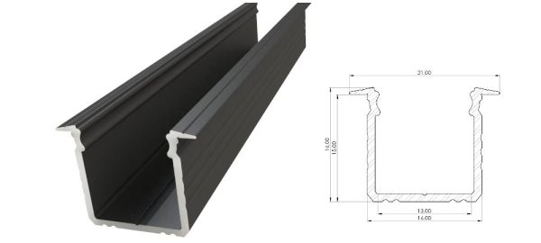 Wpuszczany profil ALU czarny lakier 15x16mm 2010mm GROOVE black lacquer AL12-GLG3-LB-2020