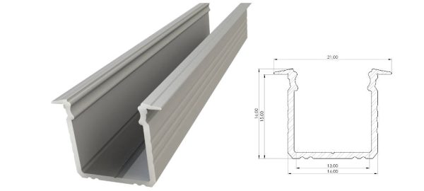 Wpuszczany profil ALU anoda srebrny 15x16mm 2010mm GROOVE anoda silver AL12-GLG3-AS-2020