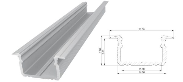 Wpuszczany profil ALU surowy 9x16mm 1000mm GROOVE raw alu AL12-GLG2-RW-1000