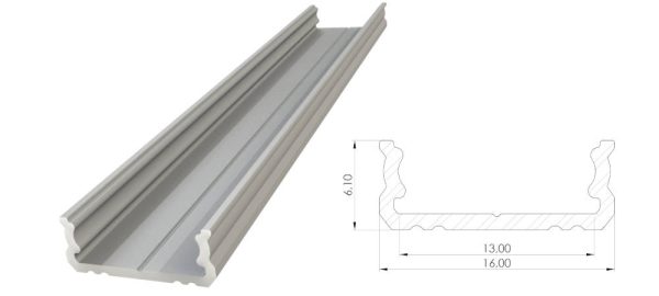Nawierzchniowy profil ALU anoda srebrny 6x16mm 3030mm SURFACE anoda silver AL12-GLS1-AS-3000