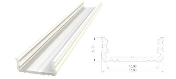 Nawierzchniowy profil ALU biały lakier 6x16mm 1000mm SURFACE white lacquer AL12-GLS1-LW-1000