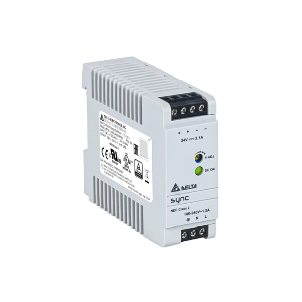 Delta DIN Rail 24V/2.1A, SYNC, NEC Class 2 DRS-24V50W1NZ