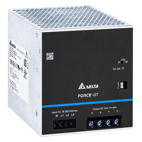 Delta DIN Rail 24V/40A, FORCE-GT, high efficency, high power density, 3Ph input DRF-24V960W3GBA
