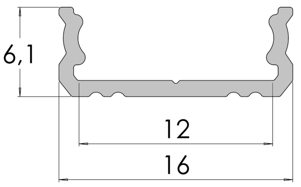 Nawierzchniowy profil ALU anoda czarny 6x16mm 2010mm SURFACE anoda black AL12-GLS1-AB-2020 - obrazek 2