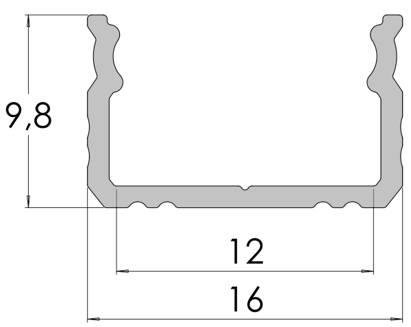 Nawierzchniowy profil ALU anoda czarny 9x16mm 3030mm SURFACE anoda black AL12-GLS2-AB-3000 - obrazek 2