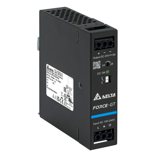 Delta DIN Rail 24V/5A, FORCE-GT, high efficency, high power density DRF-24V120W1GBA