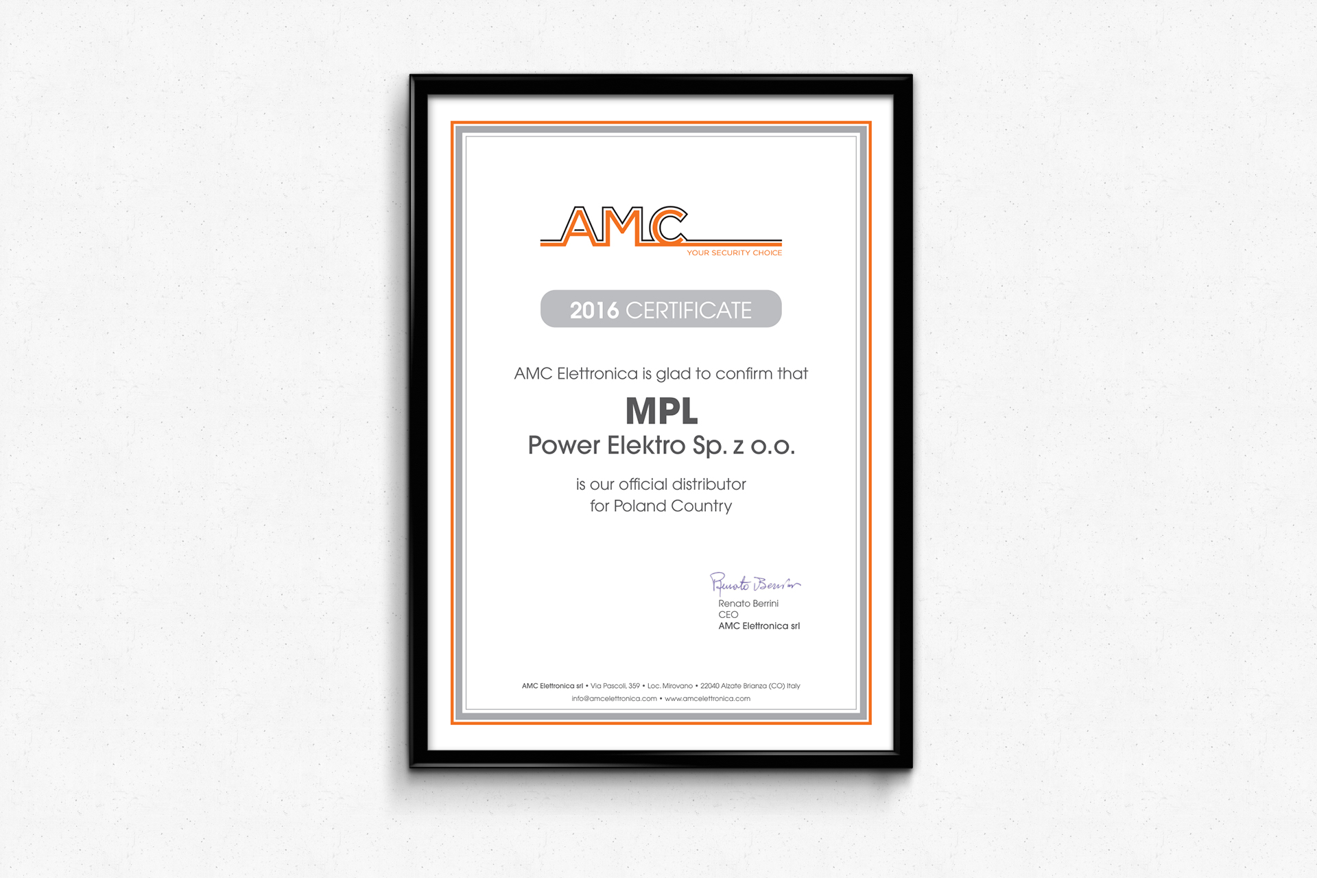 AMC distributor certificate